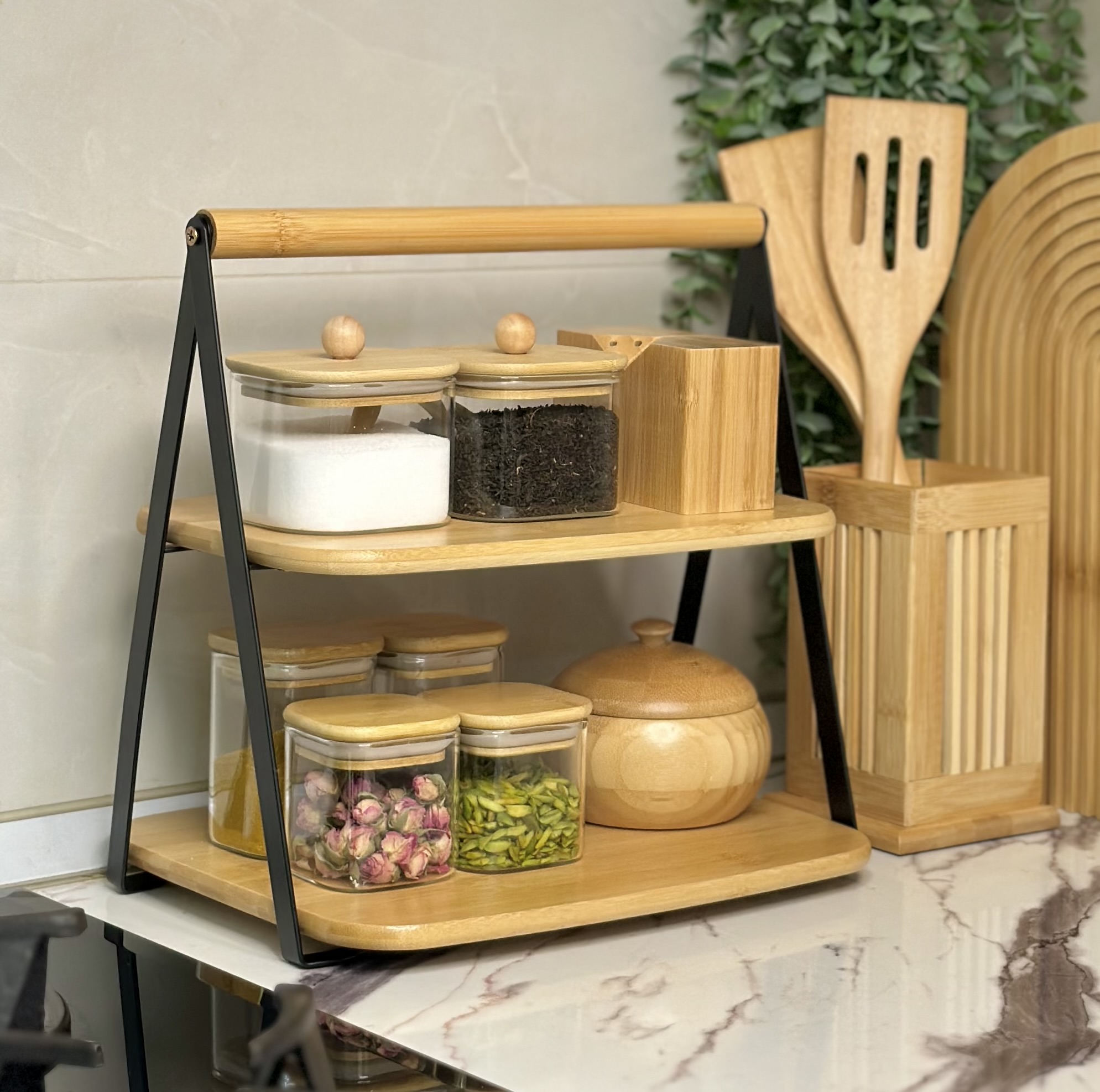 استند دوطبقه وارداتی فلز بامبو