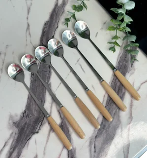 قاشق شربت خوری ۶ عددی دسته چوبی
